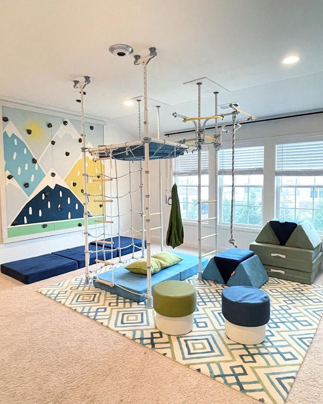 Real family playroom with a Brainrich play gym, the home base for a daily sensory diet